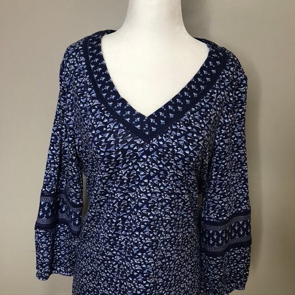 NWT Daniel Rainn Women's V Neck Blue Floral Shift Dress Long Sleeve Medium - Picture 4 of 8